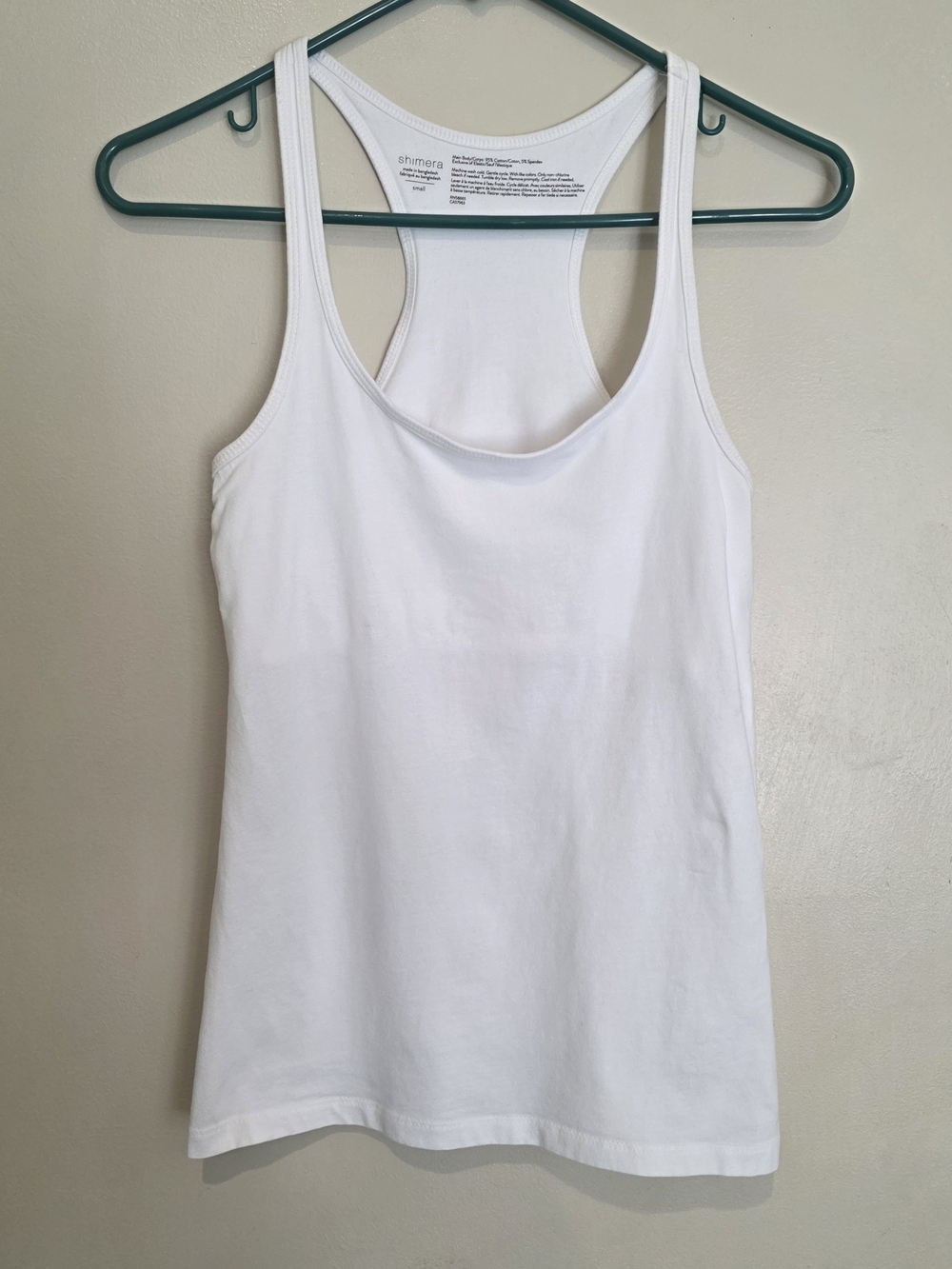 Shimmer White Racerback Tank Top Shimera Active Cotton Summer Cool Casual Layer
